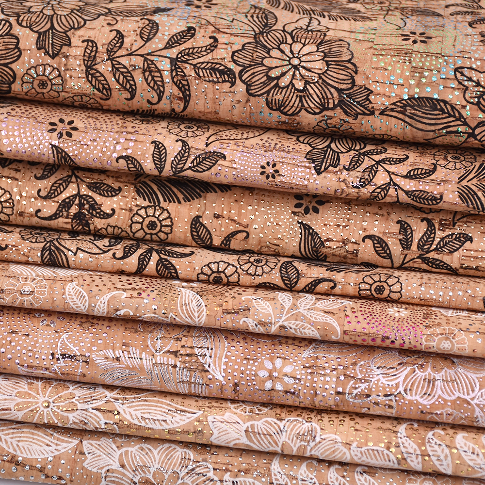 Printed cork PU leather