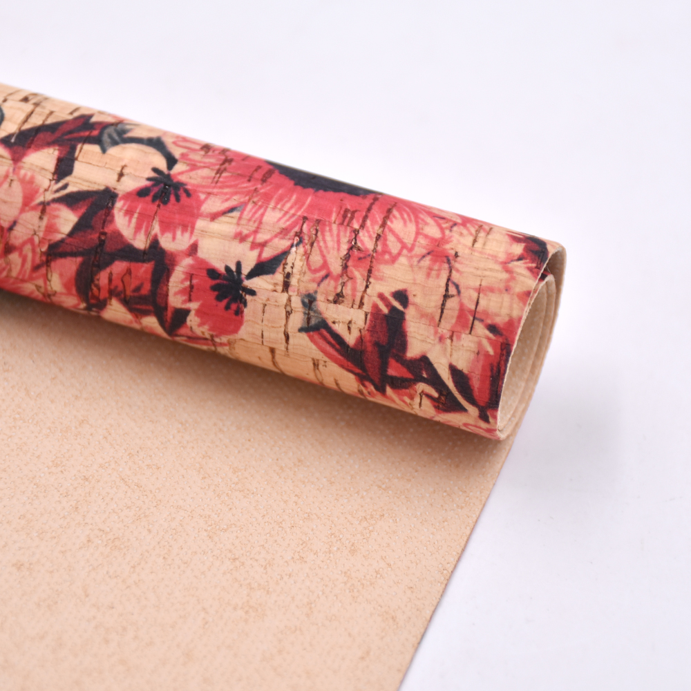 Flower Printed cork leather