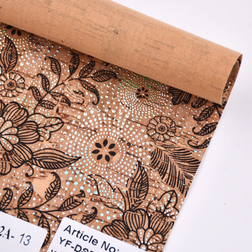 Printed cork PU leather