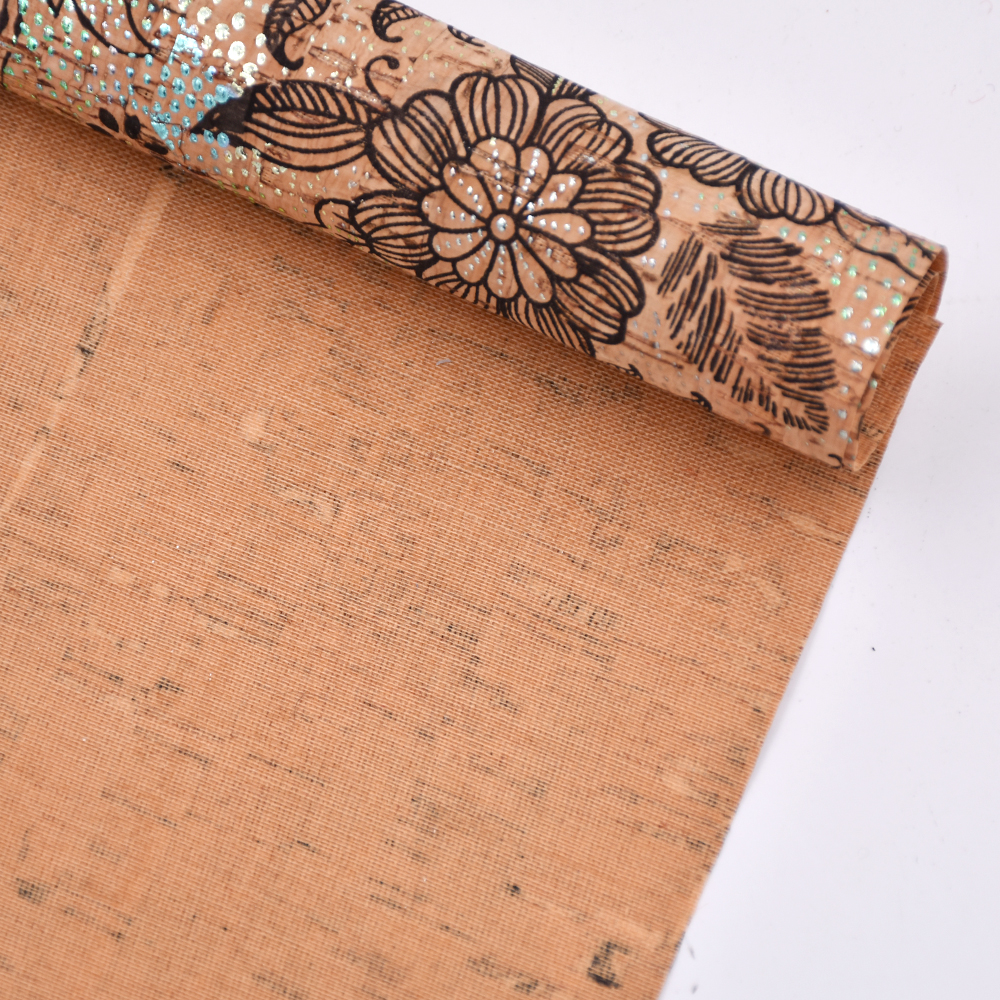 Printed cork PU leather